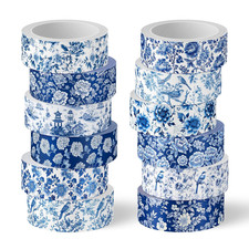 12 Rolls Blue Floral Washi Tape Chinoiserie Flower Decorative Masking Tape Set