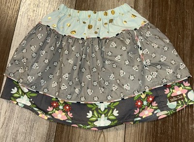 Matilda Jane Hello Lovely Fun Day Skirt Gray Floral Gold Polka Dots 2 Pockets