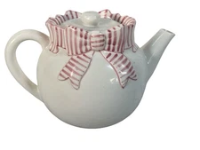 vtg 1989 The Haldon Group Tea Poth Pink Striped Bow Shabby Chic Cottage Core