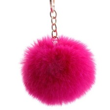 Faux Fur Pom Pom Key Chain w/ Metal Keyring, Multicolor, Solid, Women's. 7 ea