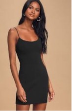 Lulus Black Ribbed Slip Dress Sleek Spaghetti Strap Style Size S
