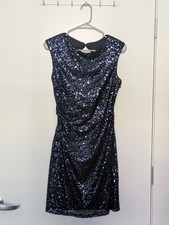 XSCAPE By Joanna Chen Black Cocktail Dress Size 6 All Over Sequin Cut Out Back