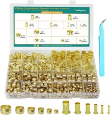 500PCS Brass Compression Sleeves Ferrules Inserts Kit 1/2" 3/8" 5/16" 1/4" 3/16"
