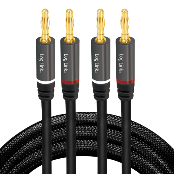 Logilink Cavo per Altoparlanti 2x2 Spinotti a Banana Nylon Nero 5m - Immagine 2 di 4