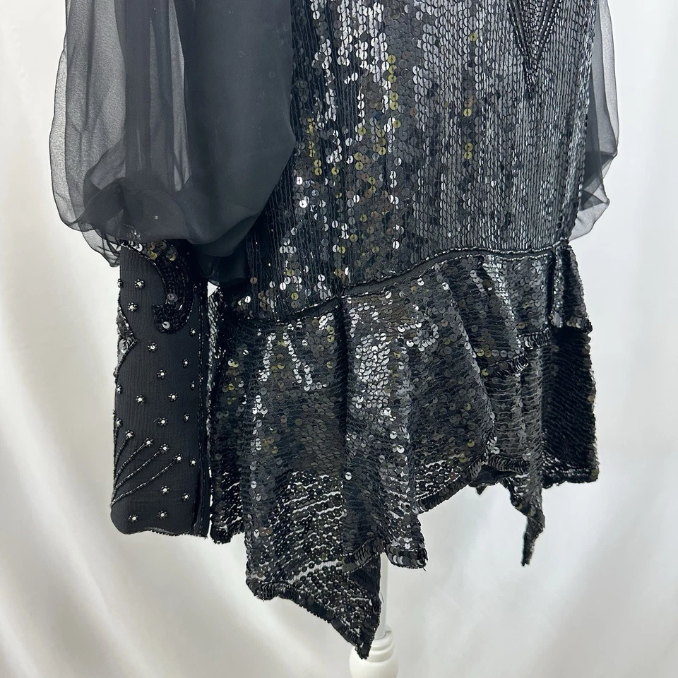 Top Julieta St. Martin Vintage 80’ Negro Lentejuelas Gasa Talla Mediana Foto 4 de 4