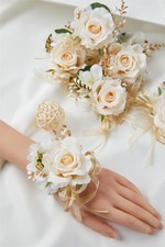 Champagne Prom Flower Wrist Corsage for Wedding, Set of 6, Rose Wrist Flower ...