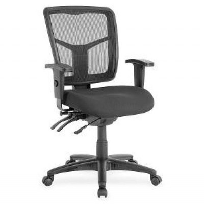 Lorell Managerial Swivel Mesh Mid-back Chair - Fabric Black Seat - Black Back -