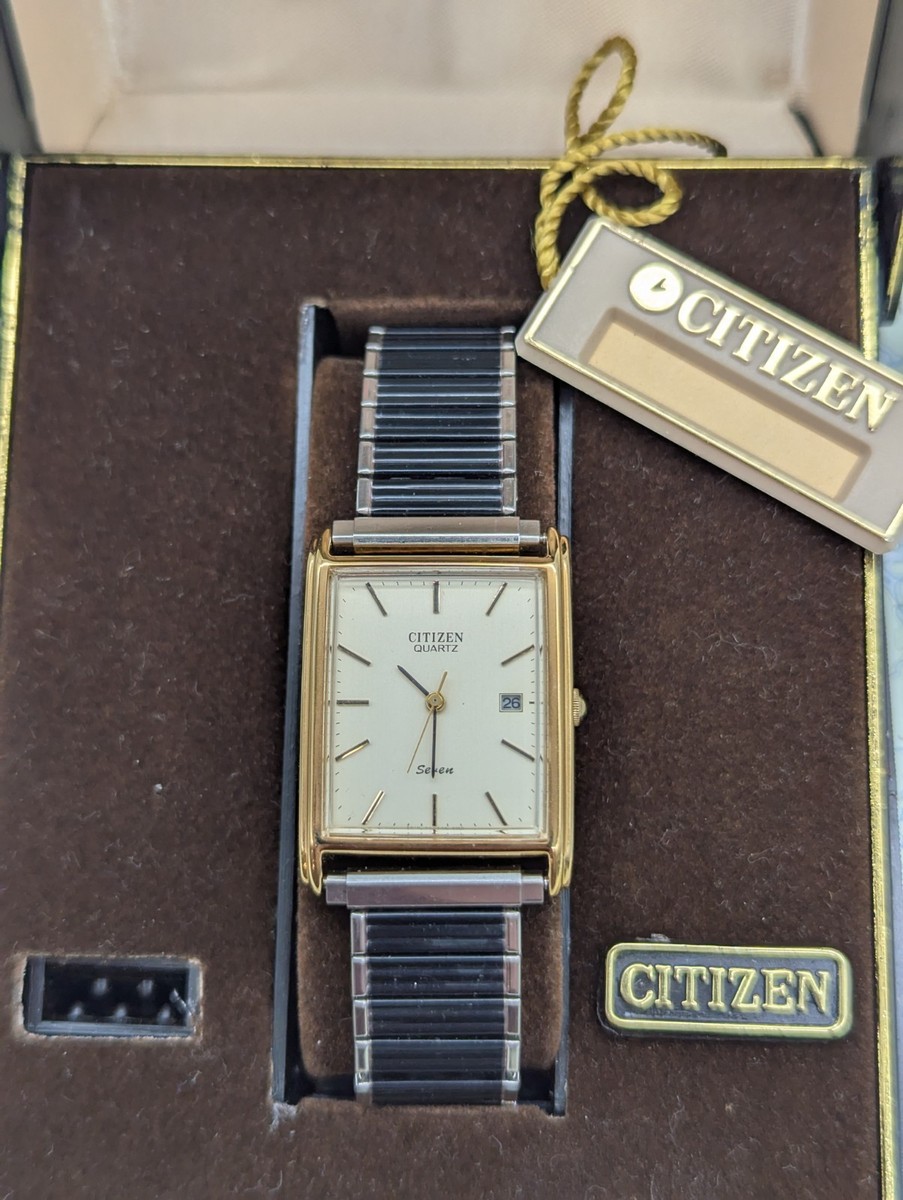 Vtg Citizen Seven Quartz Gold Tone Date Tank Watch - RUNNING | eBay