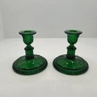 Fenton Green Glass Rams Head Candlesticks Candle Holders 4 3/4”