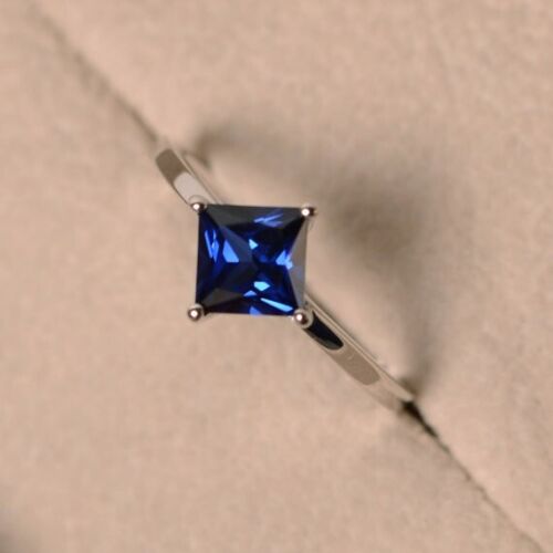 1.50 Ct Princess Natural Blue Sapphire Engagement Ring Solid 950 Platinum Rings - Picture 2 of 8