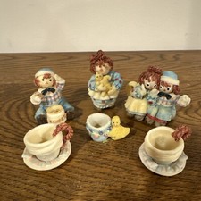 Vtg 1997 Popular Imports Raggedy Ann  Andy Miniature Resin Collectible Tea Set