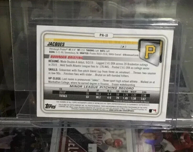 2020 Bowman Joe Jacques AUTO ORANGE /25 SSP Pittsburgh Pirates Autograph - Image 2 of 2