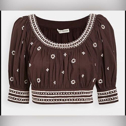ULLA JOHNSON RARE Hand Beaded Zola Crop Top Chocolate Color Size 6 NEW - Picture 4 of 11
