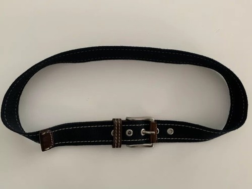 DORMEUIL Mens Navy with Leather Canvas Webbing Belt Made In Italy Size Large - Picture 6 of 6