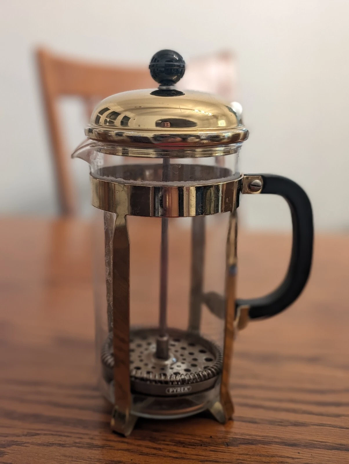 Vintage Pyrex French Press Coffee Maker With Plunger Gold Tone