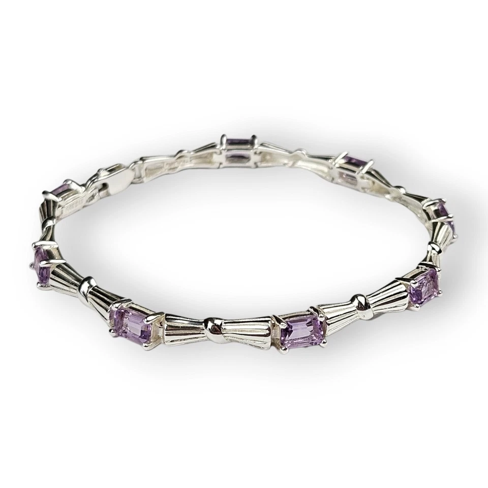 Amethyst Sterling Tennis Bracelet Rhodium Plated 925 Silver STS Vintage 90s 7.5" - Image 3 of 4