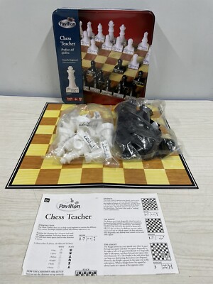 Pavilion Chess Teacher Complete Set- Beginners Learning In Metal Tin!
