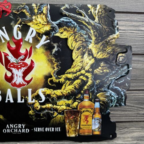 Fireball Cinnamon Whiskey Angry Orchard Angry Balls Metal Bar Sign 18x11” - Picture 4 of 13