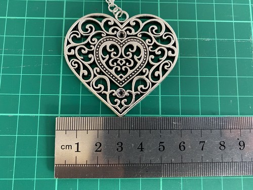 A Large Filigree Love Heart Tibetan Silver Charm Pendant, 30" Chain Necklace - Picture 3 of 3