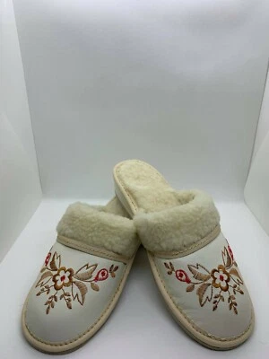 Pantoufles femmes en cuir et 100% laine chaudes automne-hiver