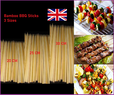 200pc Bamboo Wooden Skewers Sticks 12 In Wood BBQ Shish Kabob Fondue Party Grill - Foto 2