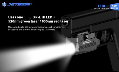Pistola táctica JETBeam T10L 680 lúmenes luz con haz verde y LED blanco - Imagen 19 de 24