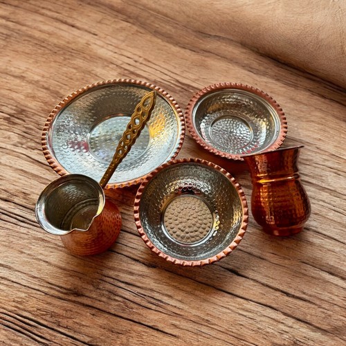 Handmade Copper Set Turkish Coffee Pot Salad Dining Plate Soup Bowl Dinnerware - Picture 7 of 12