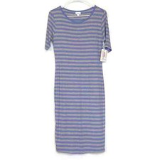 LuLaRoe Julia Bodycon Dress Women’s S (4-6) Purple/Gray Striped NWT