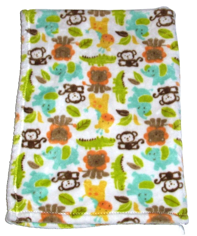 Baby Starters Safari Aqua 绿色动物猴子狮子大象鳄鱼毛毯 — 第 2/3 张图片