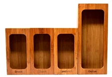 Bamboo Food Bag Storage Organizer Set of 4 Snack Sandwich Quart Gallon Seville