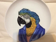 West Elm Rachel Kozlowski Dapper Animal Plate Macaw Bird Blue Colorful NEW