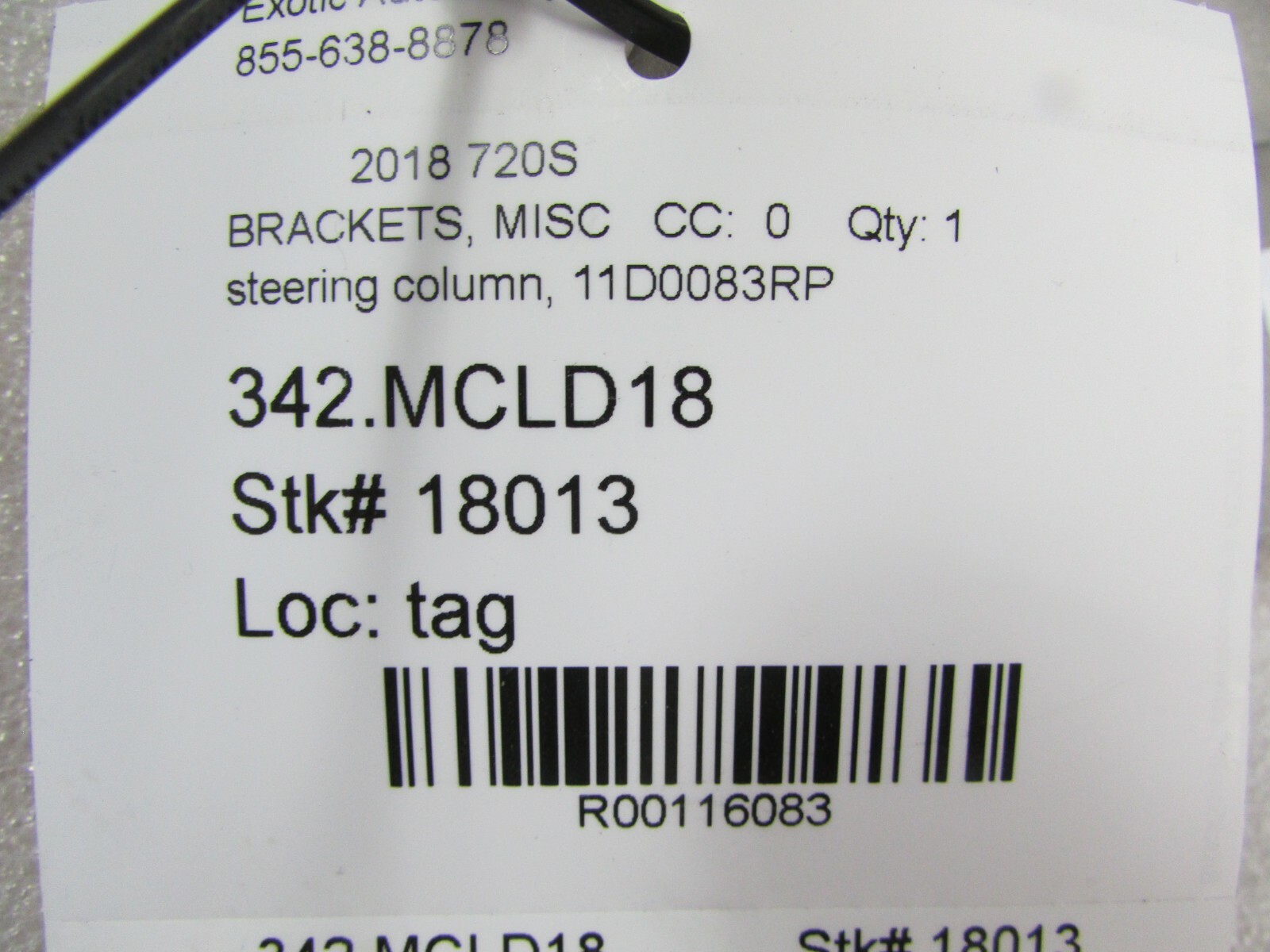 McLaren 720S, Steering Column Bracket, Used, P/N 11D0083RP