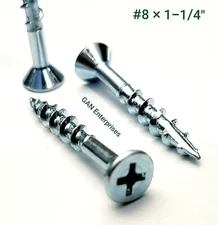 Phillips Flat Particle Board Screws #8 x 1-1/4" Type 17 Point,Nibs Zinc 8000 Pcs