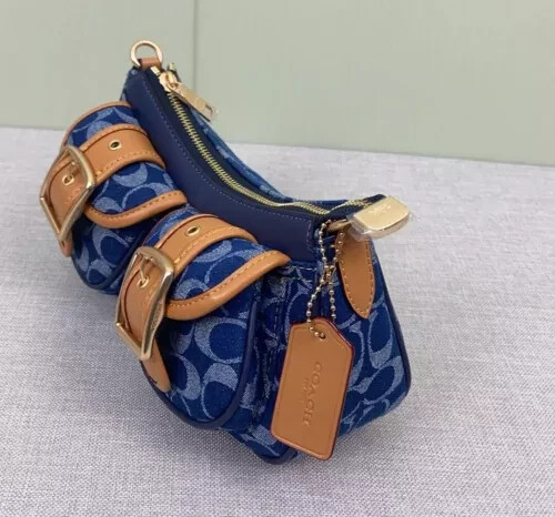 COACH Ashton Baguette Bag In Signature Canvas Denim / Brown