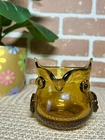 Vintage MCM Art Glass Hand Blown Amber Owl Vase Votive Blenko Style Retro