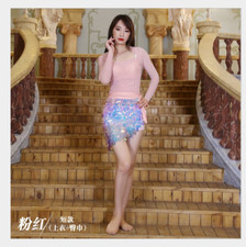Mesh Blouse Mermaid Style Sequins Short Hip Scarf 2pcs set Belly Dance Costumes