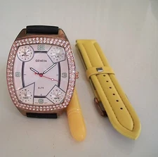 MEN'S BLACK SILICONE BAND ROSE GOLD FINISH FASHION DRESSY CASUAL HIP HOP WATCH