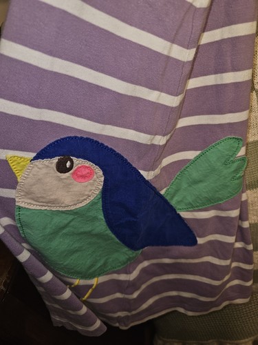 Mini Boden Girls 9 10 Purple Striped Bird Spring Applique Knit T-shirt Dress - Picture 2 of 5