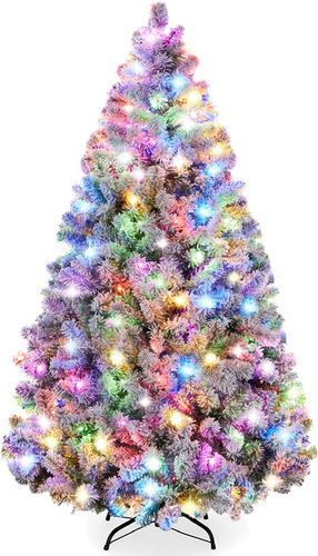 7.5Ft Pre-Lit Christmas Tree Artificial Snow Flocked Pine Tree for Home, Office,