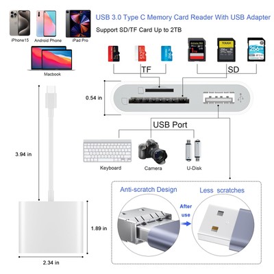 SZHAIYIJIN USB C SD Card Reader USB 3.0 High Speed to SD/TF Card Adapter for ...