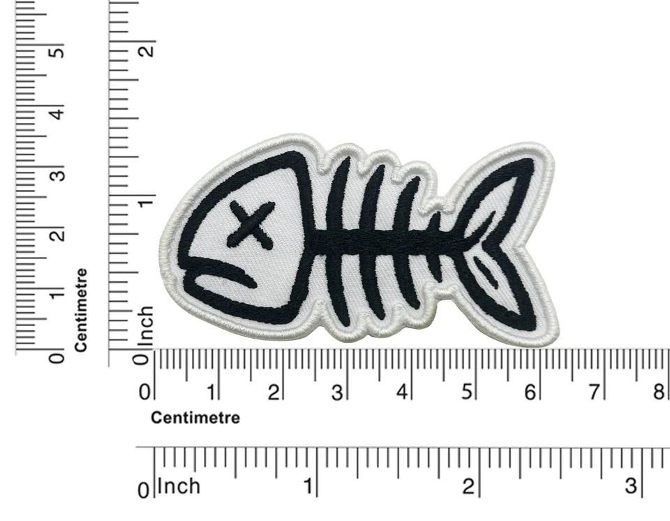 Moohaha Fish Bone 3D Embroidered Patches Sew-On Iron-On Animal Edgy Fun Gift - Image 3 of 4