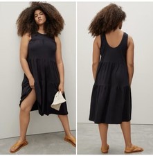 EVERLANE- The Weekend Tiered Midi Dress Black Size L