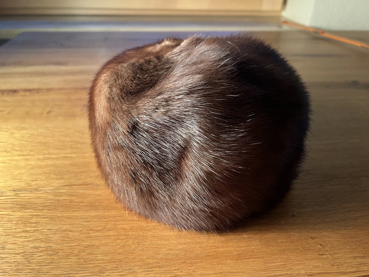 Vintage Pelzhut Echtpelz Nerz Braun Pillbox Toque Wintermütze 60er 70er