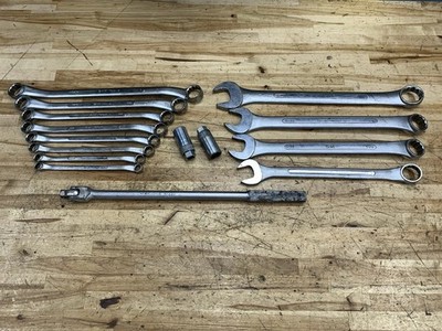 SK Tool Lot Box, Combo Wrenches, Spark Plug Sockets, Breaker Bar -USA-Vintage