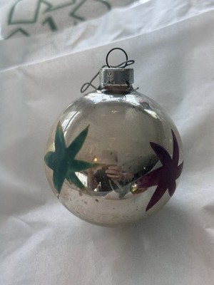 Vintage Shiny Brite Star Pattern Hand Painted Bulb Ornament Made In US Of A