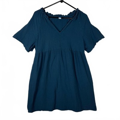 Old Navy Maternity Blue Textured Short Sleeve Dress Medium