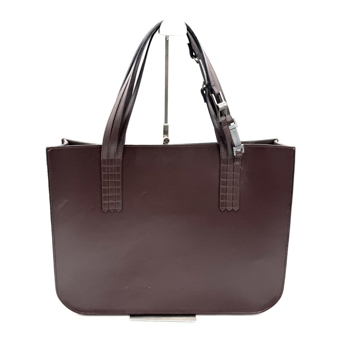 Chanel dark brown leather logo tote bag in excellent condition