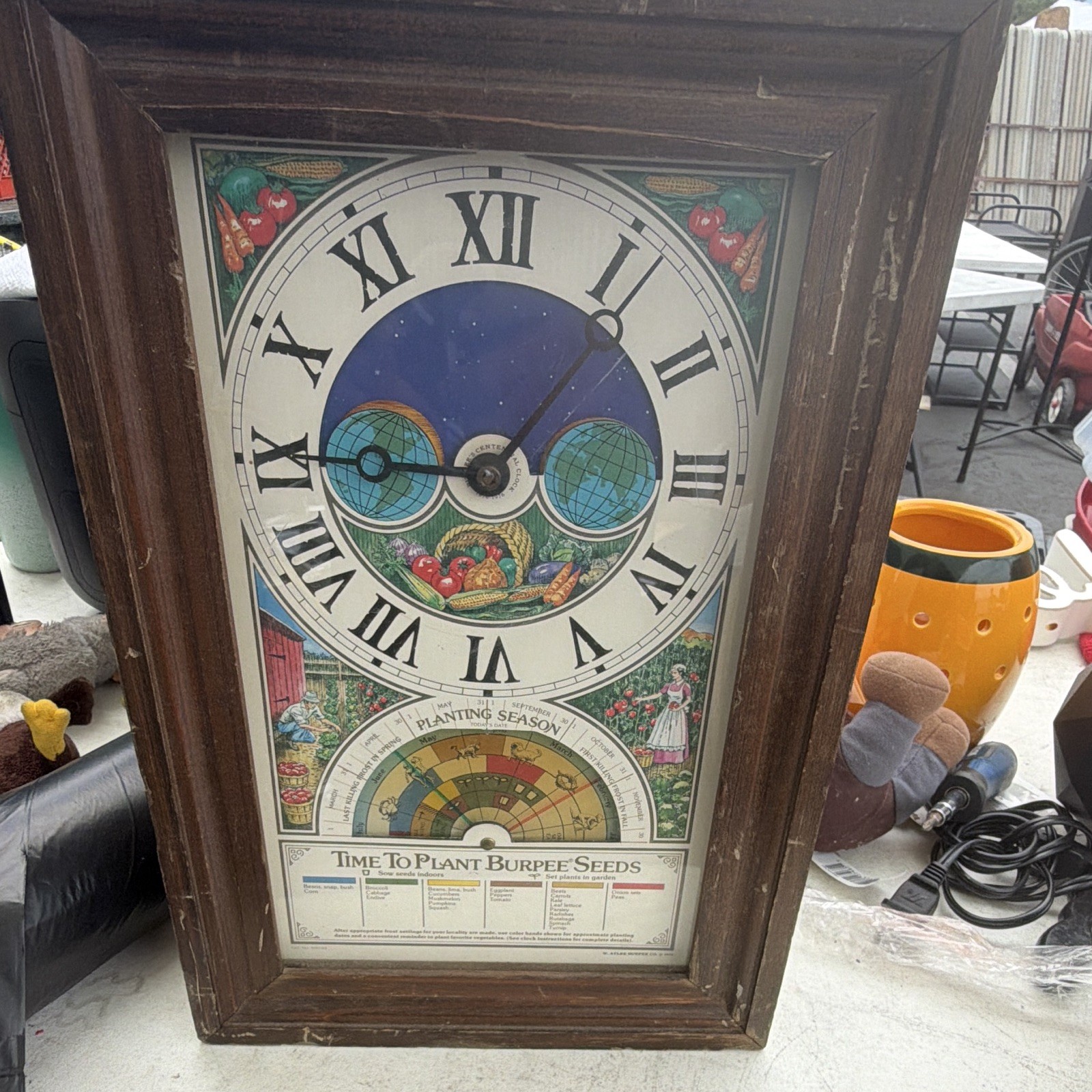 Seth Thomas No. 4 G Burpee Seeds Advertising Wall Clock Wood Case Bim-Bam