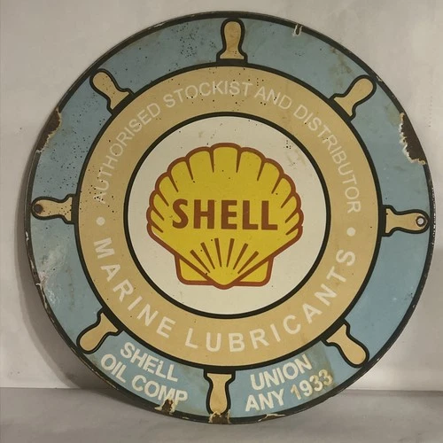 SUPER RARE VINTAGE 1933 SHELL MARINE LUBRICANTS PORCELAIN/METAL SIGN ~READ