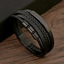 Stylish Men's Leather Bracelet – Braided Multi-Layer Accessory